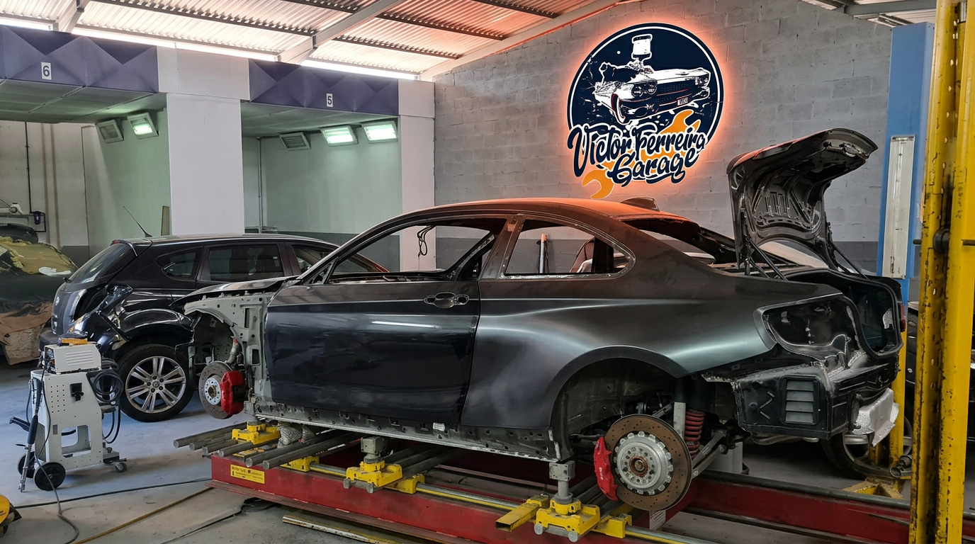 Logo Victor Ferreira Garage na oficina de chapa e pintura em Viseu — carroçaria em estrutura